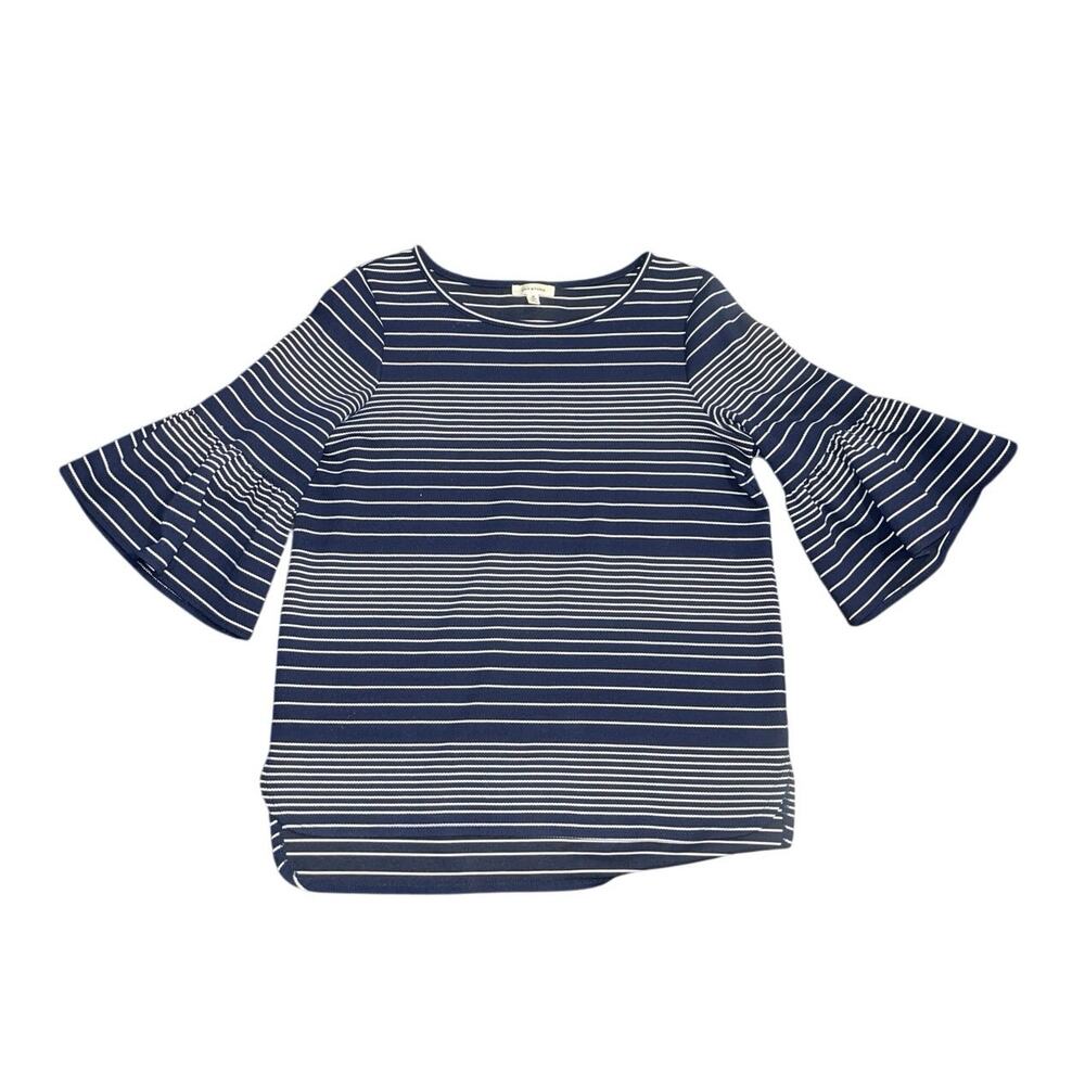 Max Studio Striped Pique Bell Sleeve Blouse SZ Medium Career Office Chic Casual